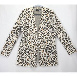 Devotion‎ by Cyrus Leopard Cardigan Women M Open Front Fuzzy Soft Animal Print